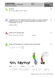 Potenzgesetze, rechnen mit Potenzen Extemporale / Übungsaufgaben für Mathematik Realschule Klasse 7
