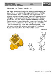 Leseprobe zur Fabel der Löwe, der Esel und der Fuchs für Deutsch Grundschule