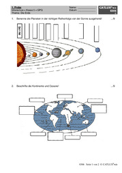 Probe für die Mittelschule Fach GPG mit Musterlösung Thema: Die Erde, Planeten und Kontinente