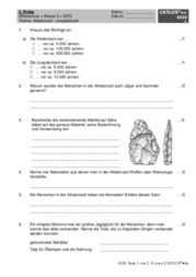 Probe für die Mittelschule im Fach GPG Thema Steinzeit mit Musterlösung für die 5. Klasse