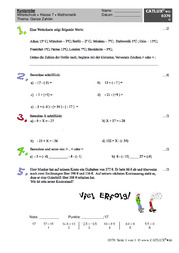 Kurzprobe für Mathematik Mittelschule 7. Klasse zum Thema ganze Zahlen (negative Zahlen) und Gleichungen