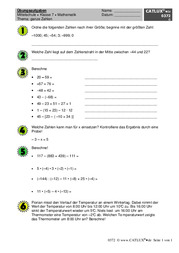 Übungsblatt für Mathematik Mittelschule 7. Klasse zum Thema ganze Zahlen (negative Zahlen)