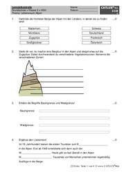 Lernzielkontrolle zum Thema Lebensraum Alpen für Sachkunde in der Grundschule 3. Klasse mit Musterlösung