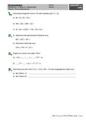 Übungsaufgaben Terme faktorisieren (auskammern) passend für Mathematik Realschule 8. Klasse