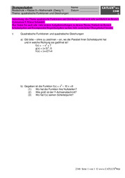 Übungsaufgaben: quadratische Funktionen und quadratische Gleichungen Mathematik 9. Klasse Realschule